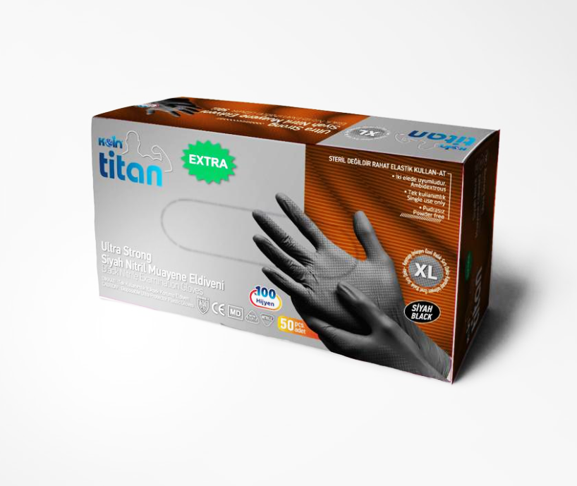 Koin Titan Ekstra Ultra XL Boy Güçlü Nitril Siyah Eldiven 50 Adet