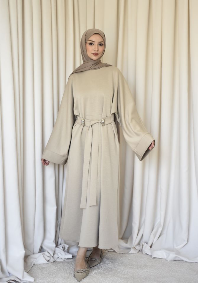Scuba Elbise - Krem
