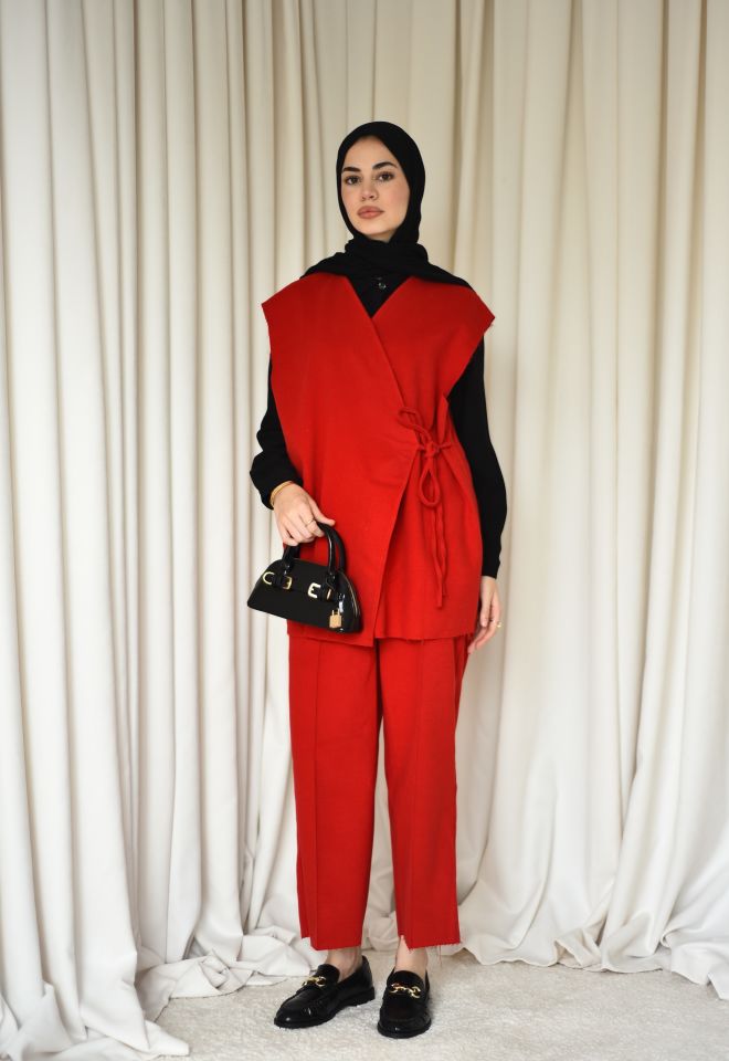 Yelekli Kaşe Takım - Kırmızı