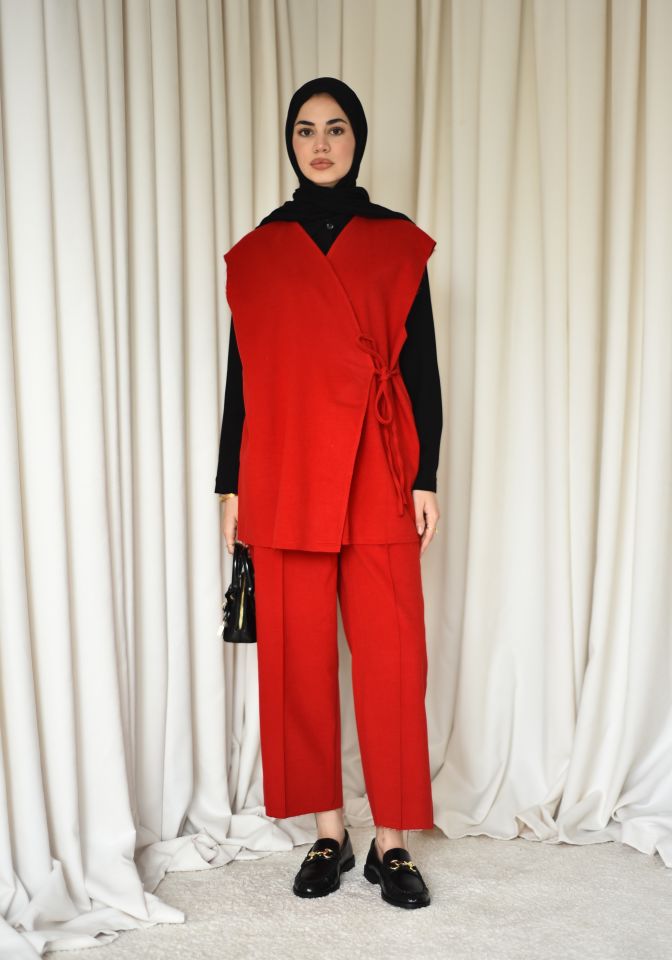 Yelekli Kaşe Takım - Kırmızı