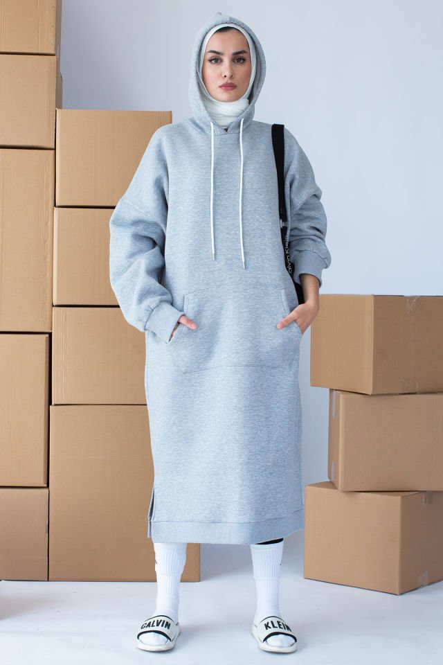 GRİ KANGURU CEPLİ SWEAT