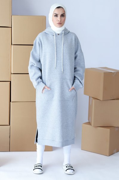 GRİ KANGURU CEPLİ SWEAT