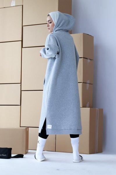 GRİ KANGURU CEPLİ SWEAT