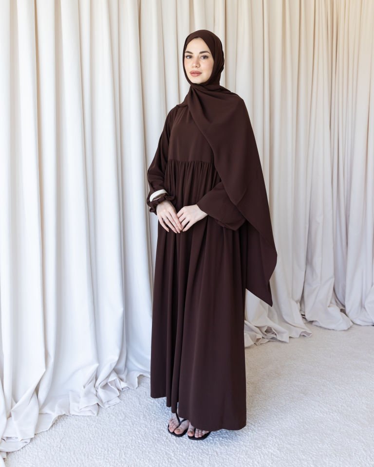 Robalı Elbise - Kahve