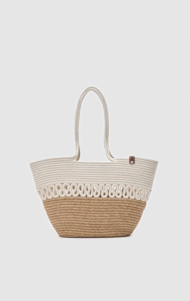 Cocos Krem Handmade Hasır Omuz Çantası