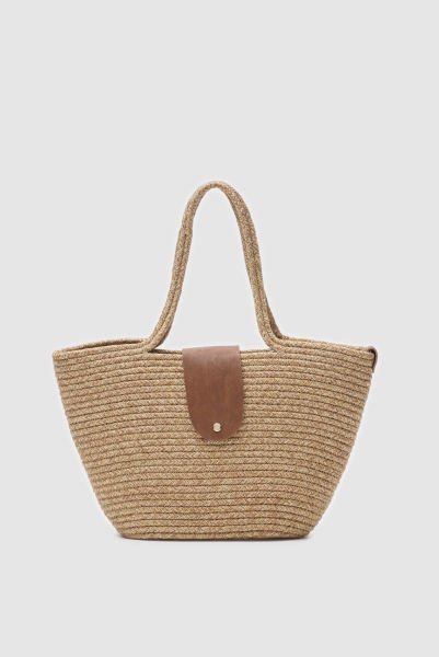 Cocos Kapaklı Handmade Hasır Tote Çanta Vizon