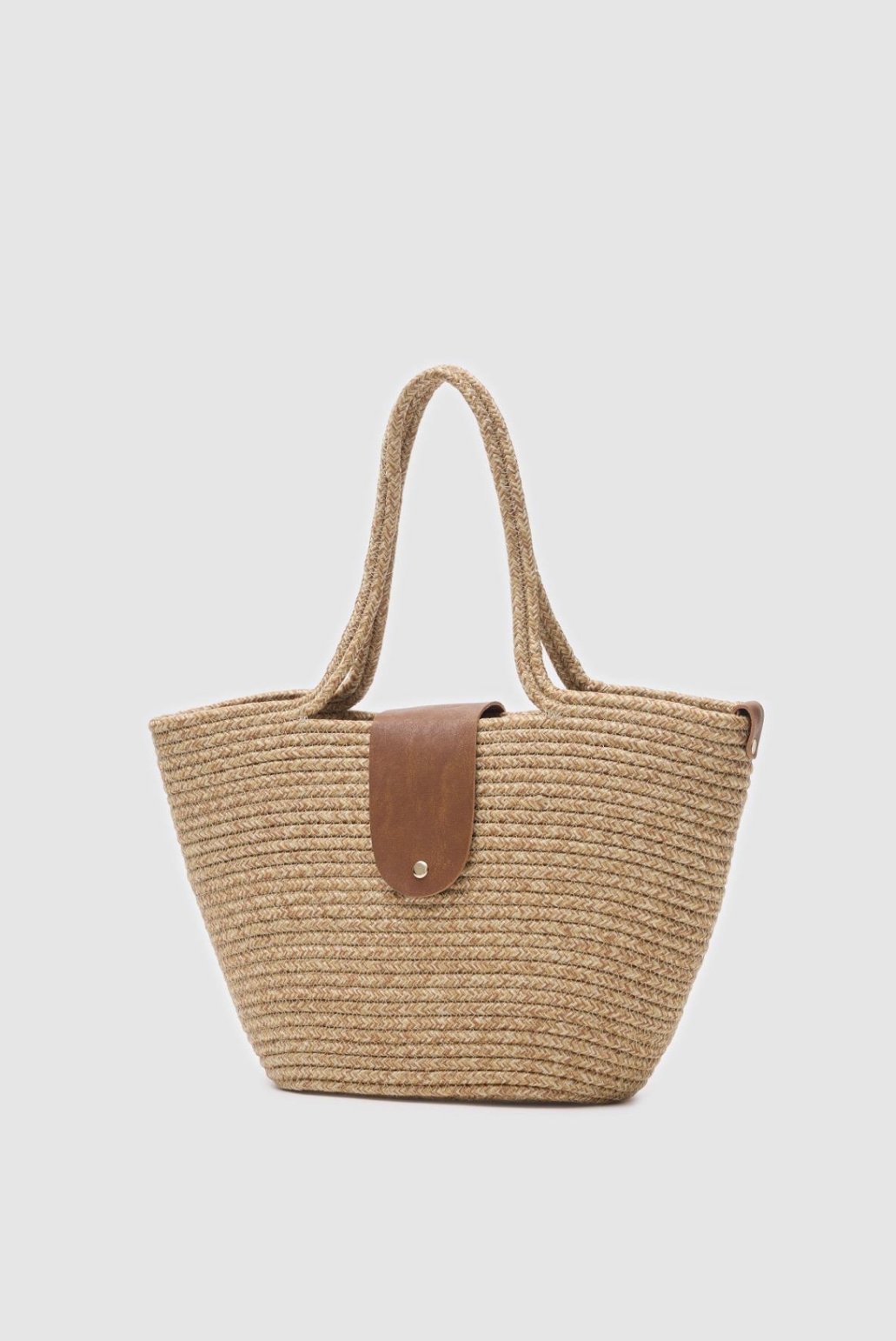 Cocos Kapaklı Handmade Hasır Tote Çanta Vizon