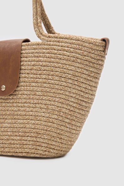 Cocos Kapaklı Handmade Hasır Tote Çanta Vizon