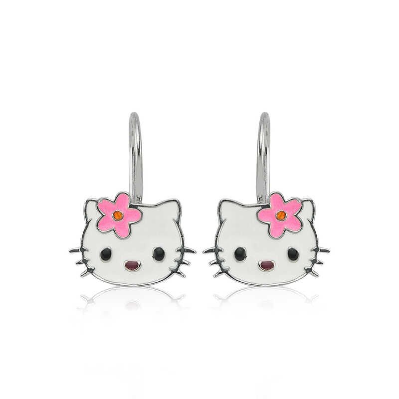 Gümüş Kedi Sallantılı Çocuk Küpe