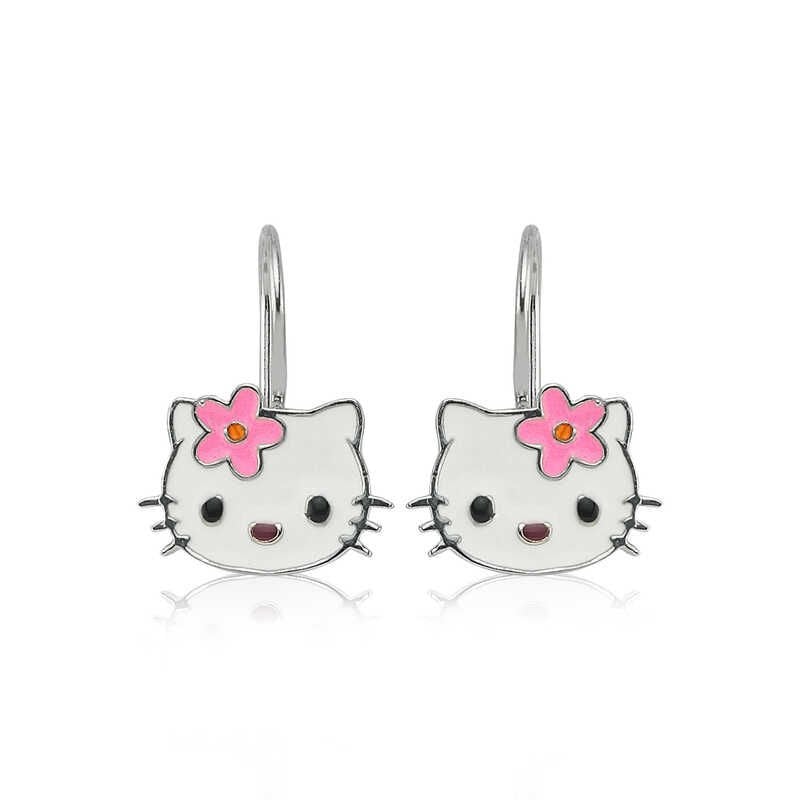 Gümüş Kedi Sallantılı Çocuk Küpe