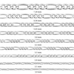 2.8 mm Gümüş Figaro Zincir - 0.80 mikron 50 cm