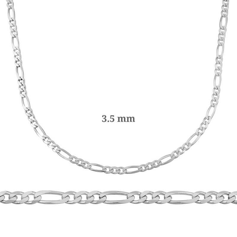 3.5 mm Gümüş Figaro Zincir - 100 mikron 65 cm