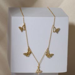 Taşlı Kelebek Kolye 718035 Gold