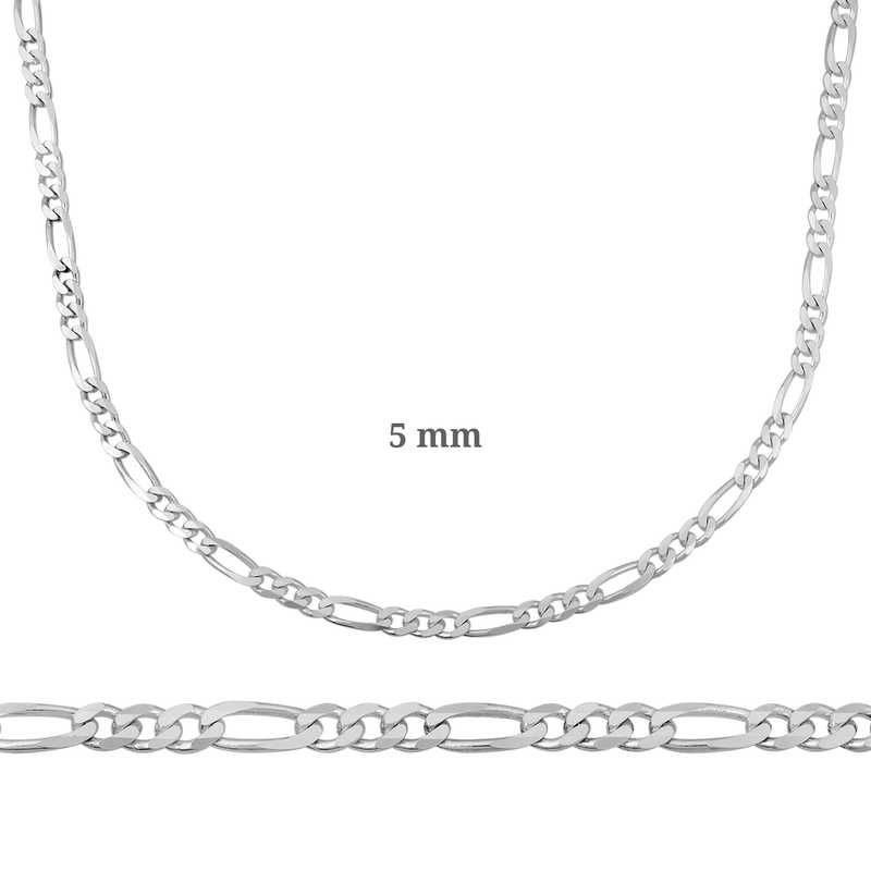 5 mm Gümüş Figaro Zincir - 140 mikron 65 cm
