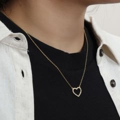 Taşlı Kalp Kolye 718001 Gold