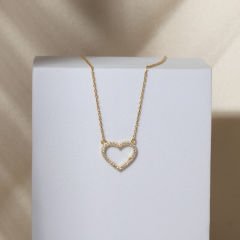 Taşlı Kalp Kolye 718001 Gold