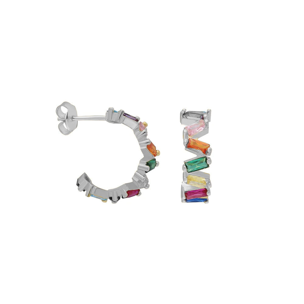 Renkli Baget Shift Küpe 718870 Silver