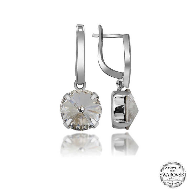 Swarovski Crystal Taşlı Gümüş Beyaz Sallantılı Kadın Küpe