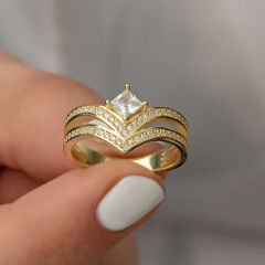Gümüş Gold Tek Taş Kadın Yüzük 14