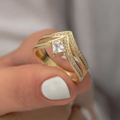 Gümüş Gold Tek Taş Kadın Yüzük 14