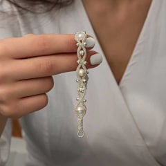 Gümüş İnci Kazaziye Örgü Bileklik 18 cm