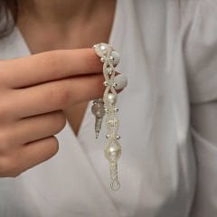 Gümüş İnci Kazaziye Örgü Bileklik 18 cm