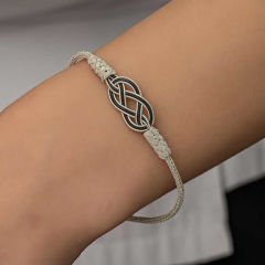 Gümüş Kazaziye Örgü Bileklik 19 cm