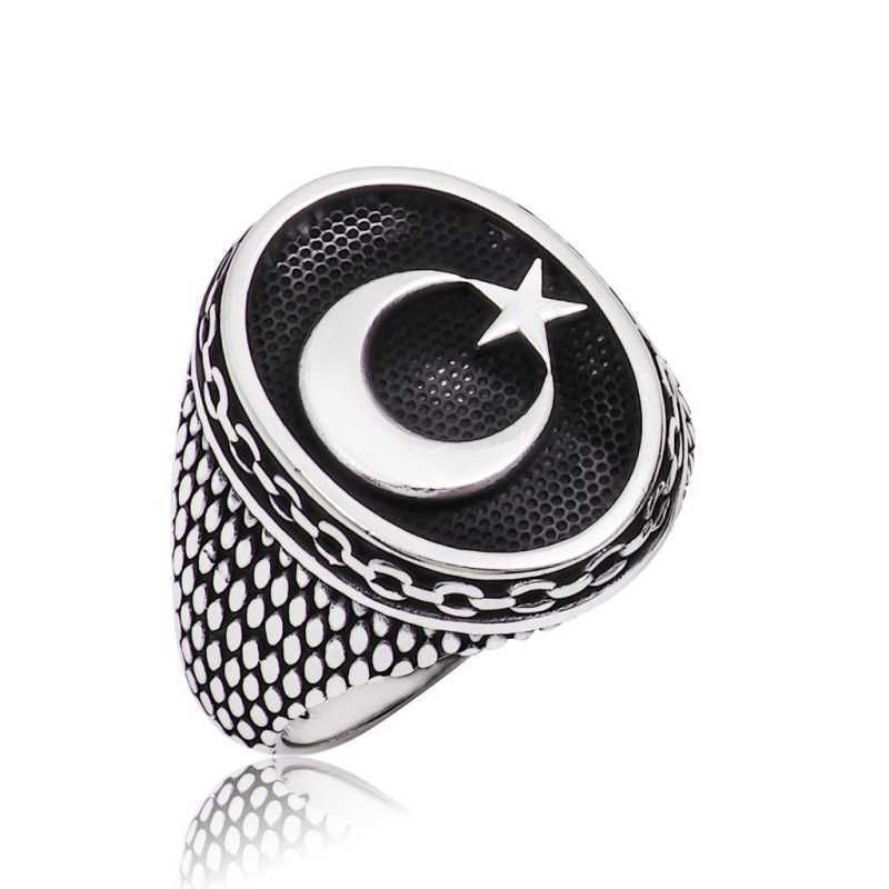 Gümüş Ay Yıldız Erkek Yüzük 31