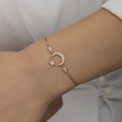 Gümüş Rose Ay Yıldız Kadın Bileklik