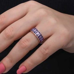 Gümüş Rose Baget  Ametist Taşlı Kadın Yüzük 11