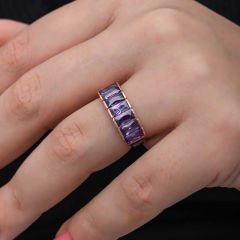 Gümüş Rose Baget  Ametist Taşlı Kadın Yüzük 11