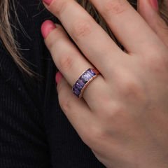 Gümüş Rose Baget  Ametist Taşlı Kadın Yüzük 11