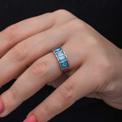 Gümüş Rose Baget  Aquamarine Taşlı Kadın Yüzük 11