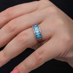 Gümüş Rose Baget  Aquamarine Taşlı Kadın Yüzük 11