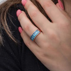 Gümüş Rose Baget  Aquamarine Taşlı Kadın Yüzük 11
