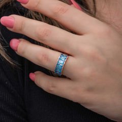 Gümüş Rose Baget  Aquamarine Taşlı Kadın Yüzük 11