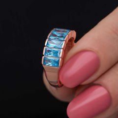 Gümüş Rose Baget  Aquamarine Taşlı Kadın Yüzük 11