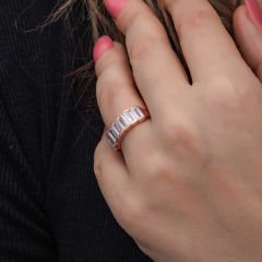 Gümüş Rose Baget  Beyaz Taşlı Kadın Yüzük 11