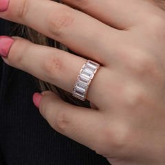 Gümüş Rose Baget  Beyaz Taşlı Kadın Yüzük 11