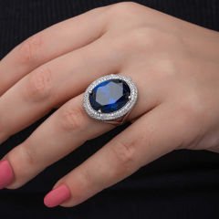 Gümüş Safir Taşlı  Kadın Yüzük 11