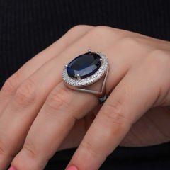 Gümüş Safir Taşlı  Kadın Yüzük 11