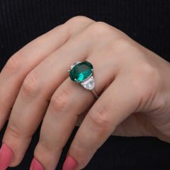 Gümüş Yeşil Renk Paraiba Taşlı Kadın Yüzük 10