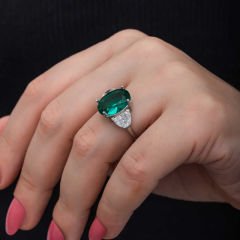 Gümüş Yeşil Renk Paraiba Taşlı Kadın Yüzük 10