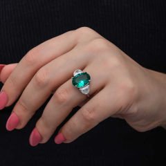 Gümüş Yeşil Renk Paraiba Taşlı Kadın Yüzük 10