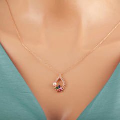 Gümüş Rose Renkli Taşlı Çiçekli Kadın Kolye
