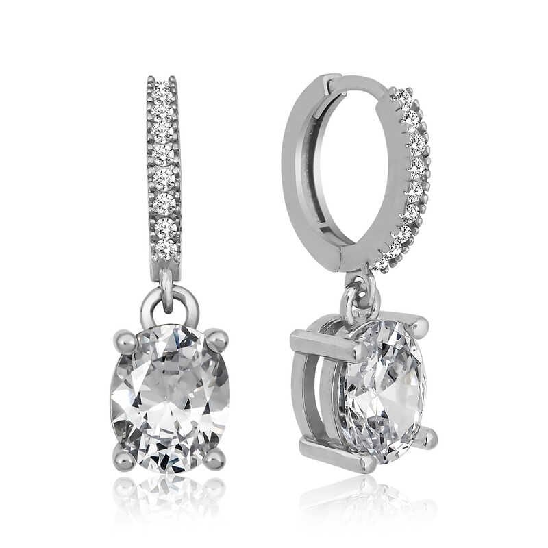 ​Gümüş Halka Oval Tek Taş Küpe