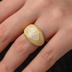 Gümüş Gold Zirkon Taşlı Kadın Yüzük 8