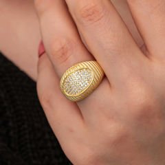 Gümüş Gold Zirkon Taşlı Kadın Yüzük 8
