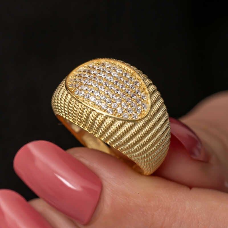 Gümüş Gold Zirkon Taşlı Kadın Yüzük 8