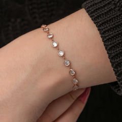 Gümüş Rose Beyaz Taşlı Kadın Bileklik